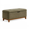 Banc de rangement 100 x 40 x 45 cm en revêtement synthétique vert kaki avec pieds en bois style contemporain