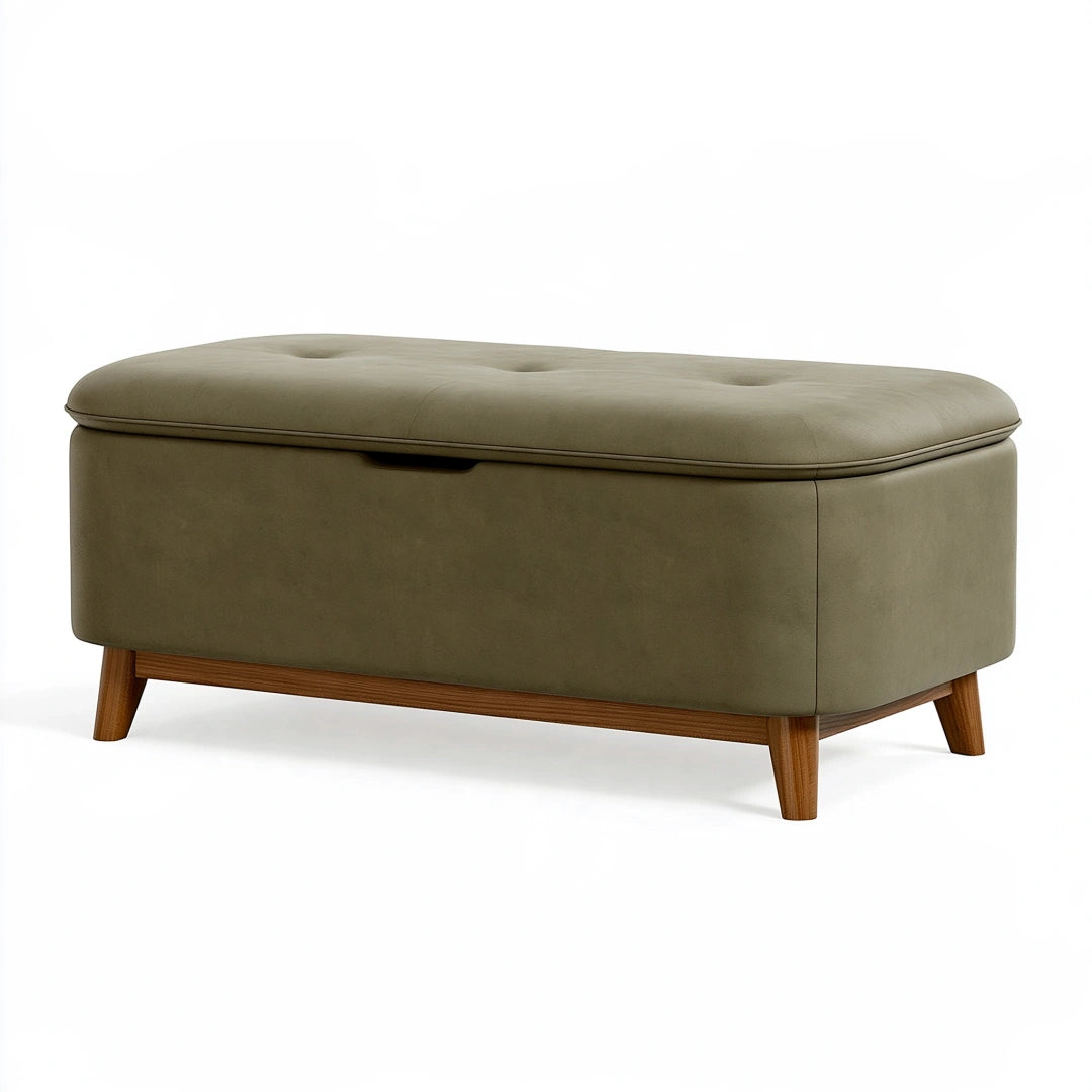 Banc coffre de rangement 100 x 45 x 45 cm tissu vert kaki style contemporain