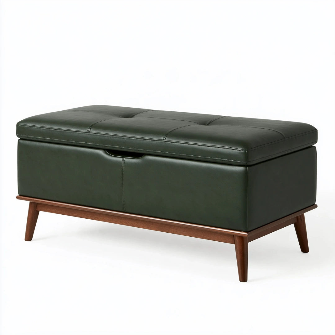 Banc coffre de rangement 110 cm revêtement synthétique vert foncé style moderne