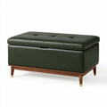 Banc coffre 120 x 60 cm en revêtement aspect cuir vert foncé avec piètement en bois