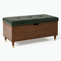 Banc coffre 120 x 45 x 50 cm en bois marron et revêtement vert foncé - Assise capitonnée avec rangement