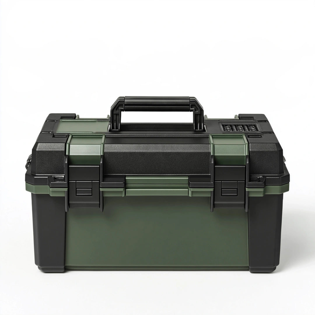 Mallette à outils 50 x 25 x 25 cm en plastique vert noir avec poignée et fermoirs