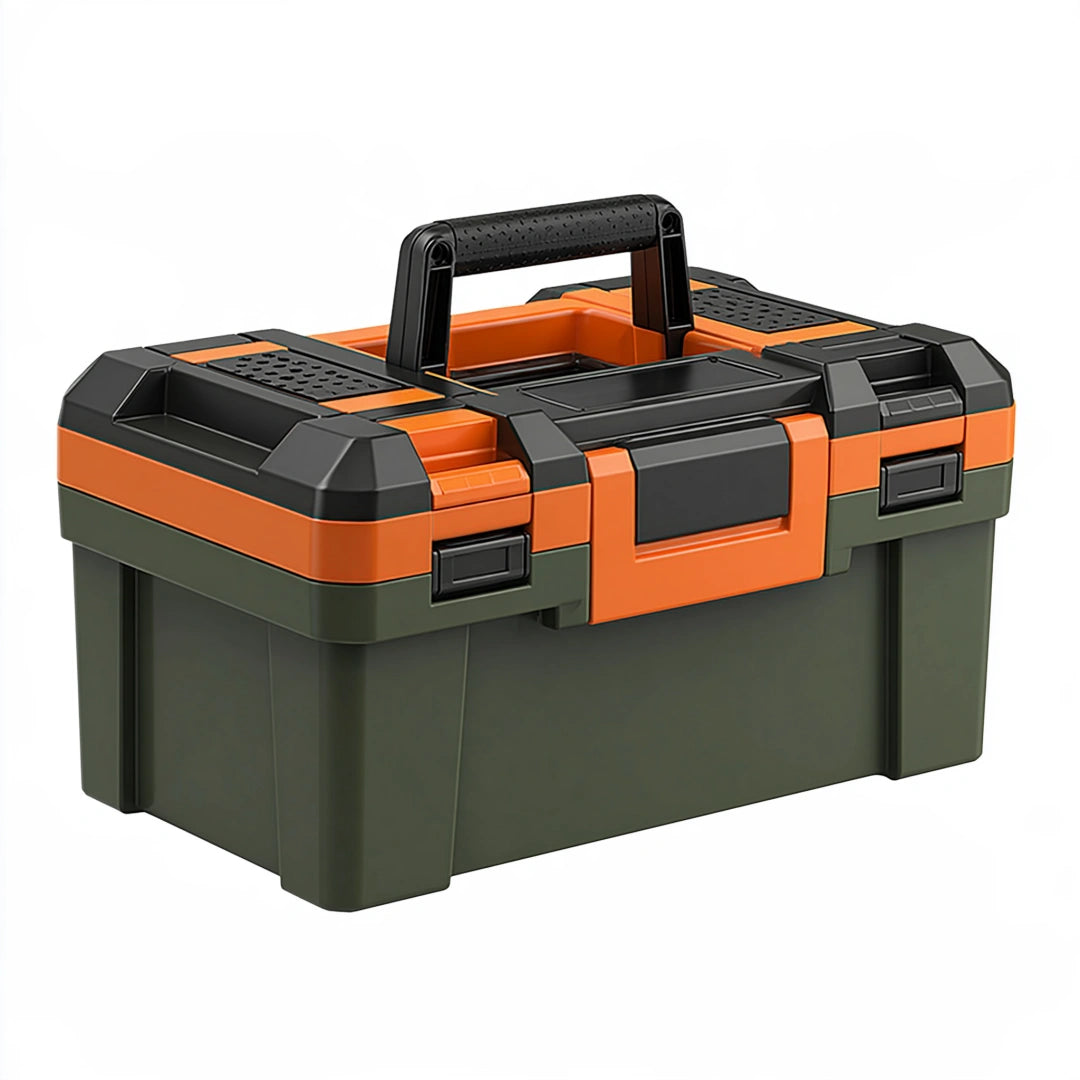 Coffre à outils 50 cm en plastique vert orange avec poignée de transport