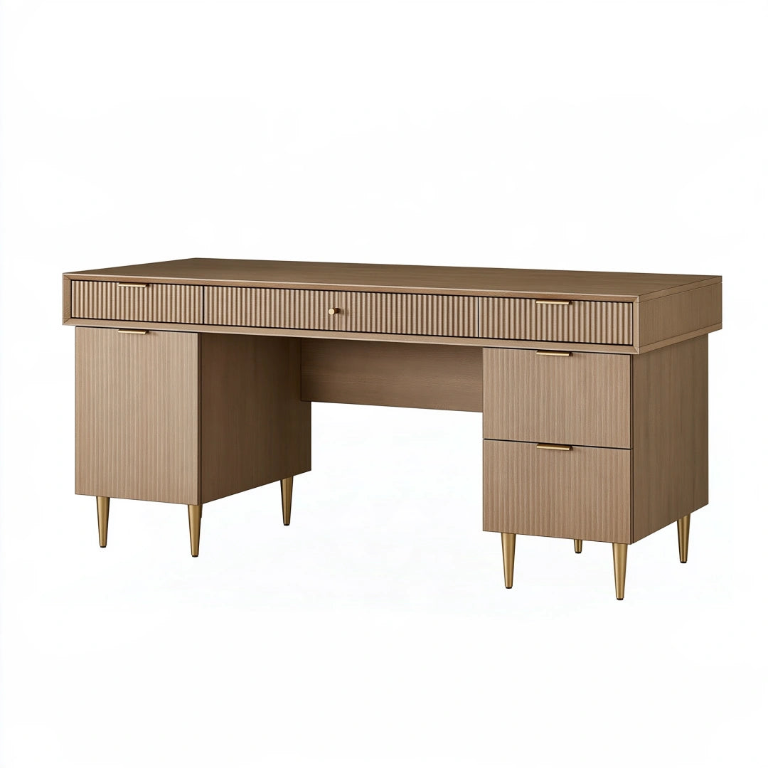Bureau 140 x 60 cm aspect bois marron avec rangements style contemporain