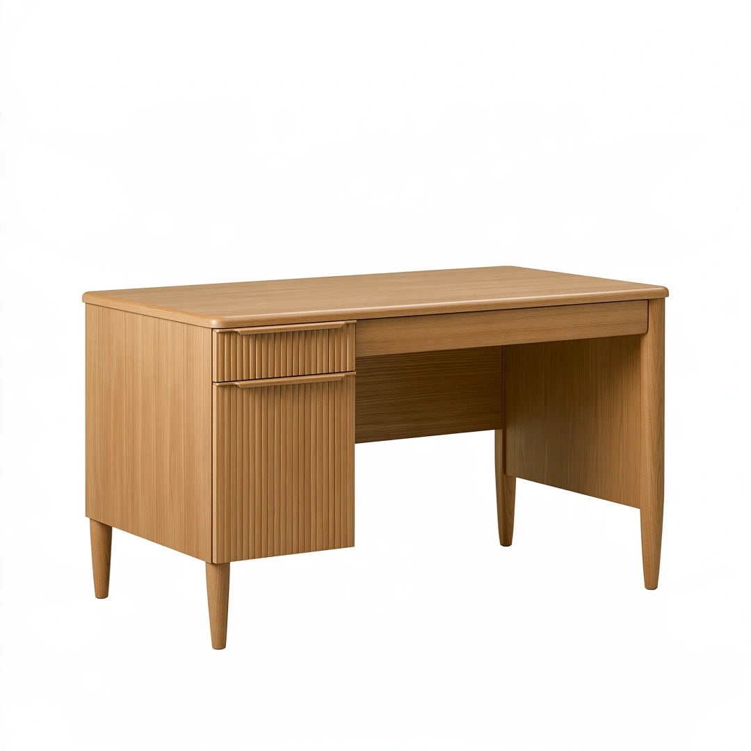 Bureau 120 cm en bois chêne avec tiroir et rangement style rétro