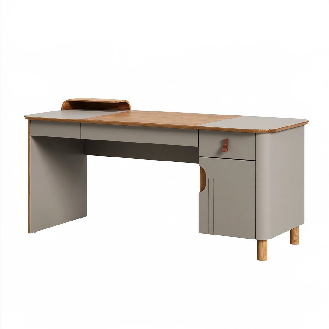 Bureau 140 cm bois et gris avec rangement style contemporain