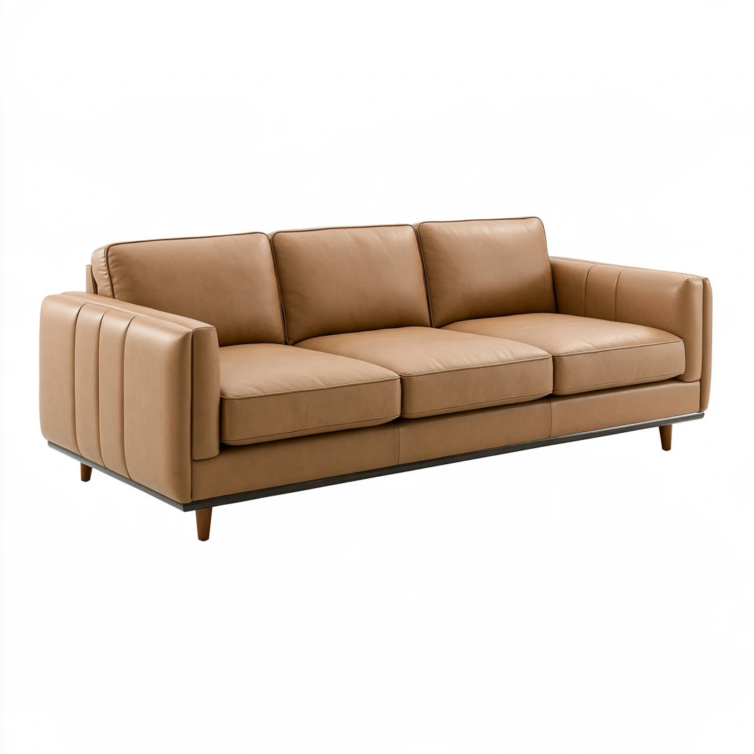 Canapé 3 places 225 x 92 cm en revêtement aspect cuir camel style contemporain