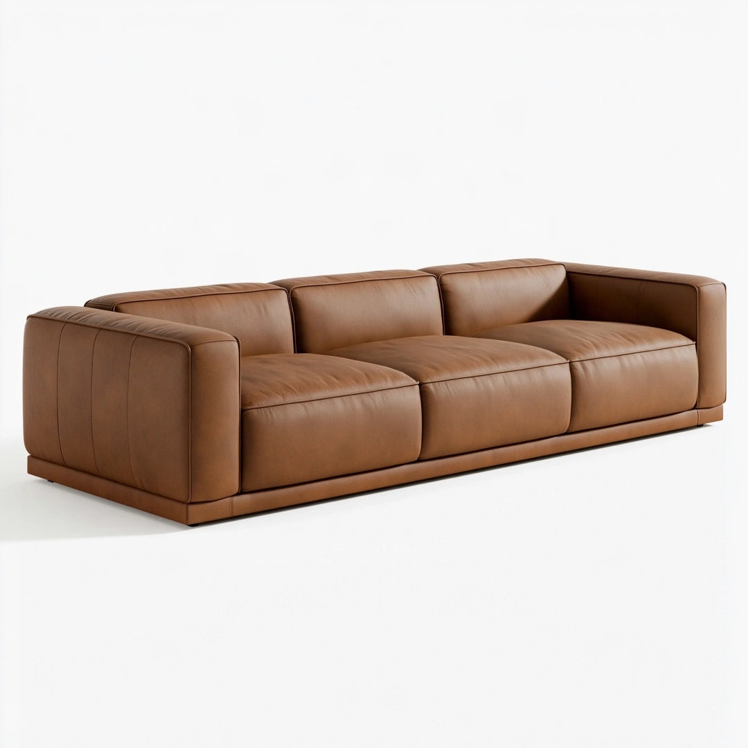 Canapé 3 places 230 cm brun revêtement aspect cuir style contemporain