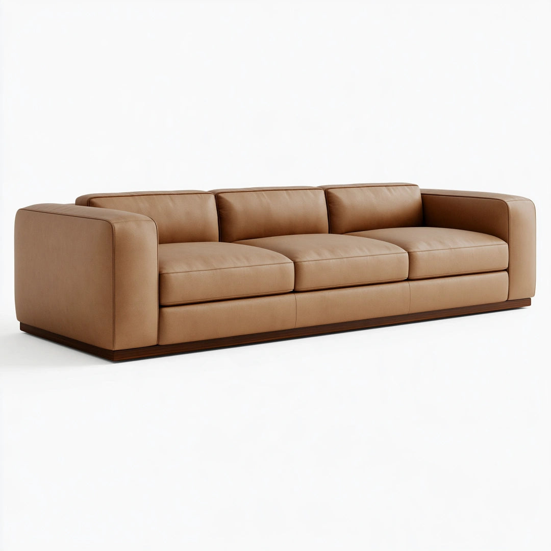 Canapé 3 places 240 x 95 x 75 cm effet cuir camel contemporain