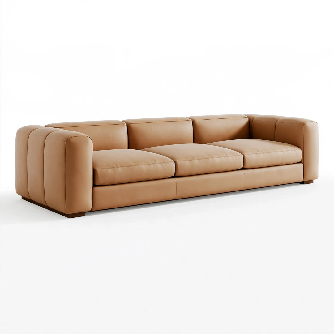 Canapé 3 places 230 x 95 x 75 cm revêtement aspect cuir camel style contemporain