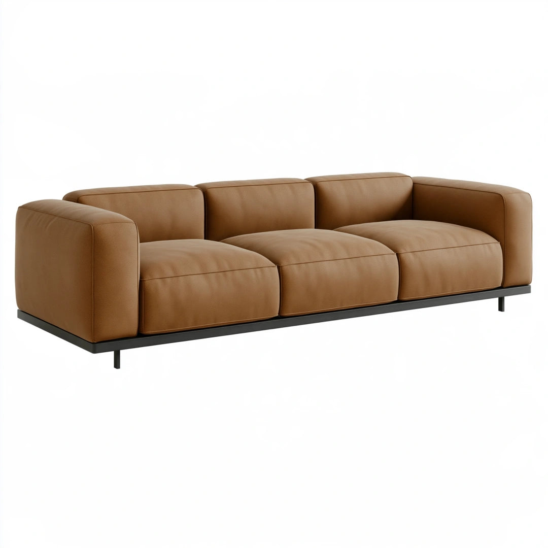 Canapé 3 places 240 x 100 x 75 cm en revêtement synthétique marron style contemporain