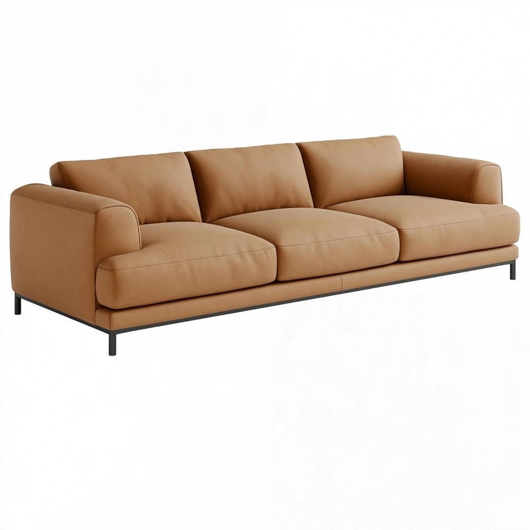 Canapé 3 places 220 x 90 x 85 cm aspect cuir camel style contemporain
