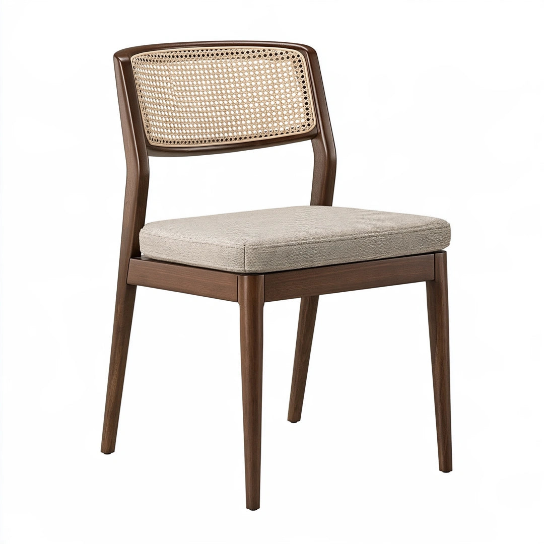 Chaise de salle à manger 50 x 55 x 82 cm bois brun cannage naturel assise rembourrée style rétro