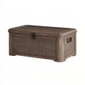 Coffre de rangement extérieur 120 x 56 x 63 cm en résine brun effet tressé avec couvercle