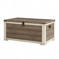 Coffre de rangement 120 x 60 x 65 cm en bois brun et beige avec couvercle style rustique