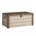 Coffre de rangement extérieur 120 x 60 x 65 cm en résine beige et marron avec couvercle verrouillable