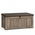 Coffre de rangement extérieur 120 x 55 x 60 cm en résine brun effet bois avec couvercle verrouillable